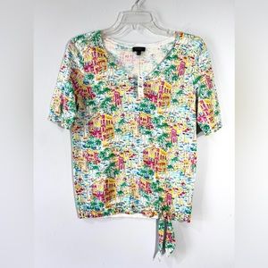 Talbots Women’s Santorini Greece Print Cotton Sweater Knit Top Size XS